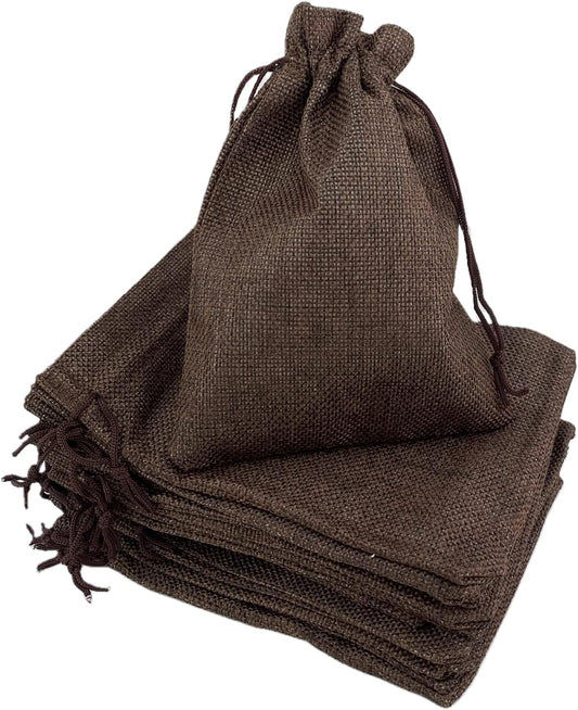 Palmhomee Pack of 25 Burlap Gift Bags with Drawstring Linen Jewelry Pouches Wedding Hessian Jute Bags for Birthday and Treat Pouches Party Wedding Favors Gift (5x7 Inch, Coffee)