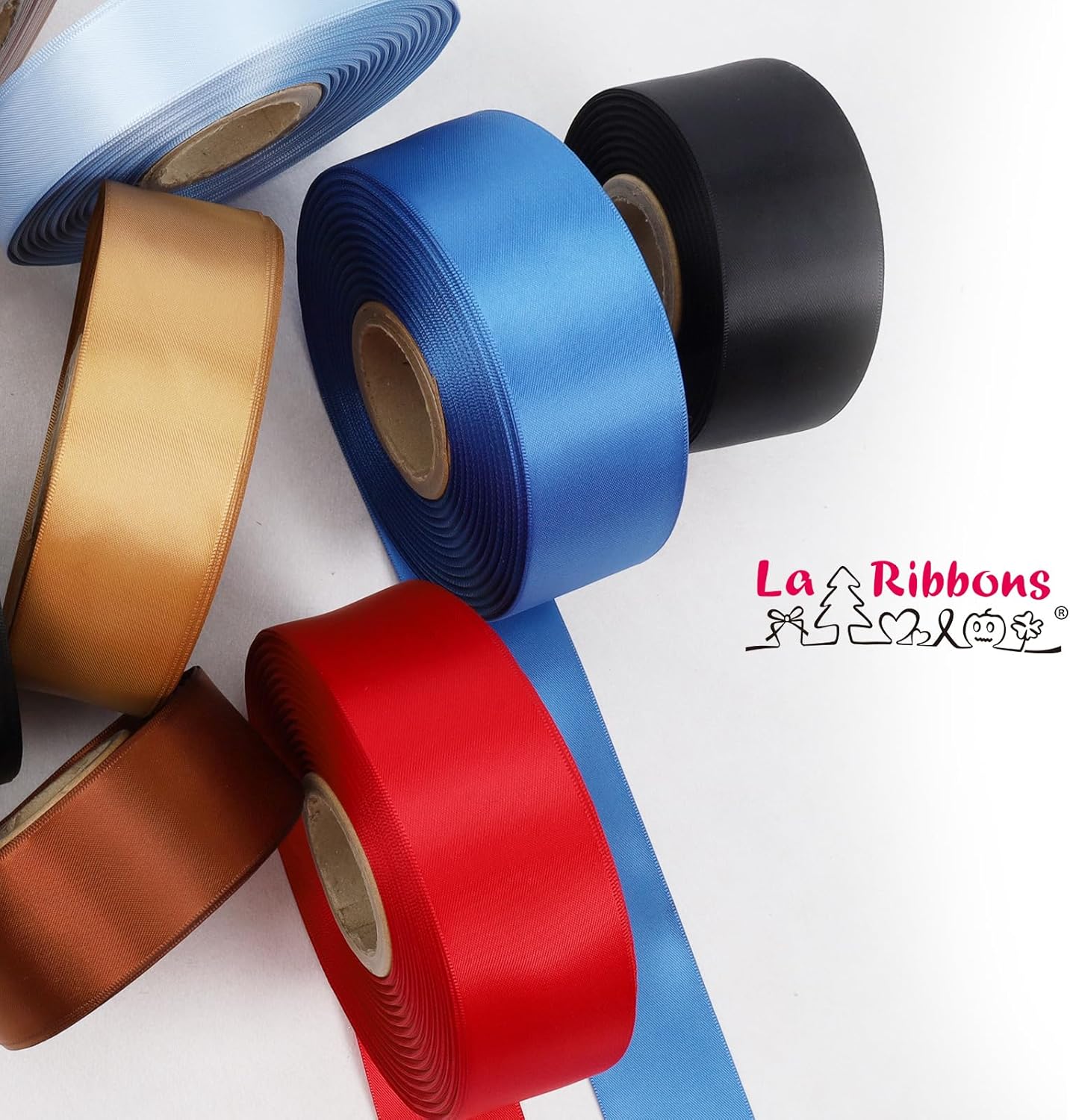 LaRibbons 3/8 Inch 50 Yard Double Faced Satin Ribbon,Red Small Satin Craft Fabric Ribbon for Gift Wrapping Floral Bouquets Wedding Party Decoration