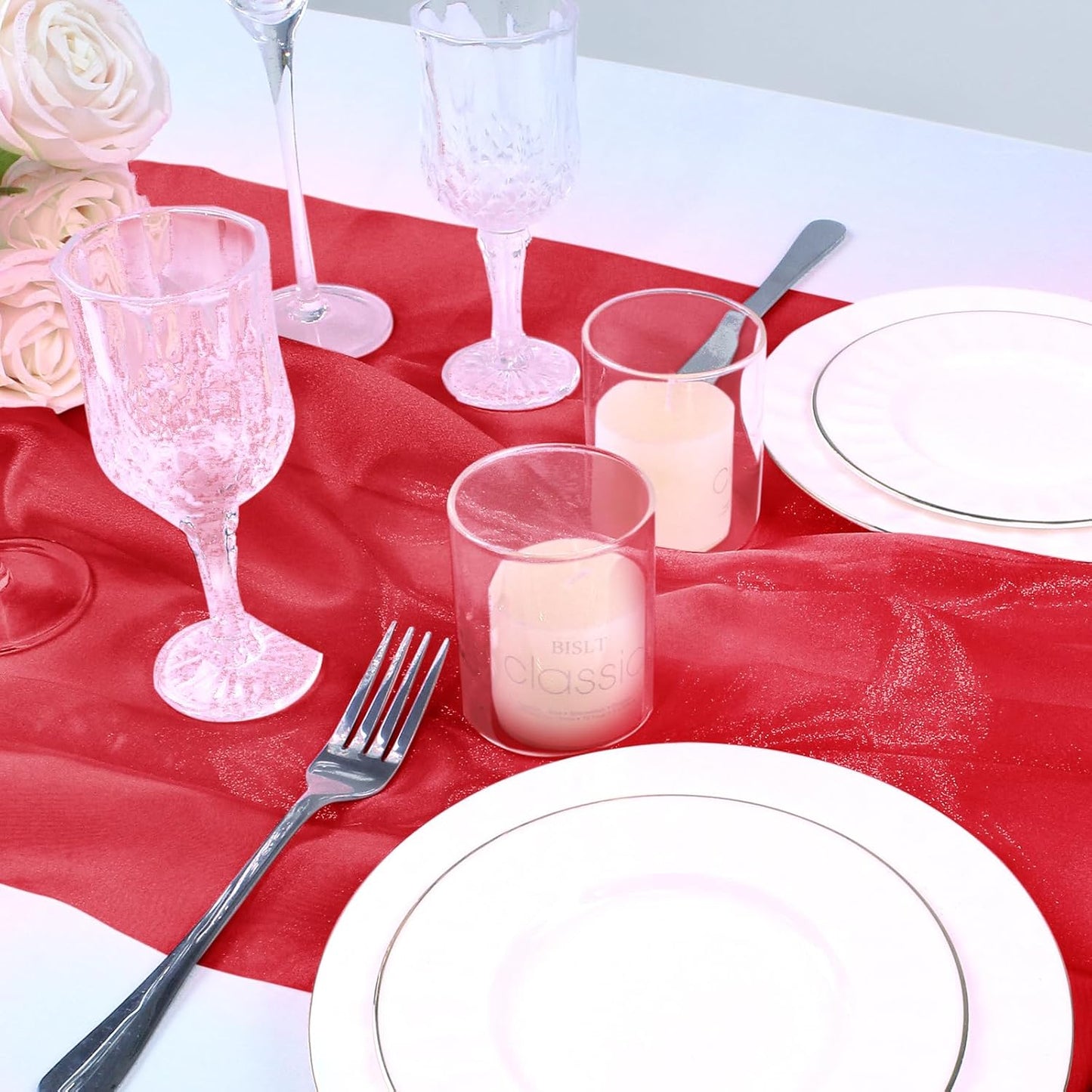 VACVELT Sheer Organza Fabric by The Yard, 60 Inch Wide Red Organza Fabric Bolt Bridal Sheer Tulle Fabric, Silk Organza Fabric Roll for Wedding Party Decorations Backdrop Curtain (2 Yards)
