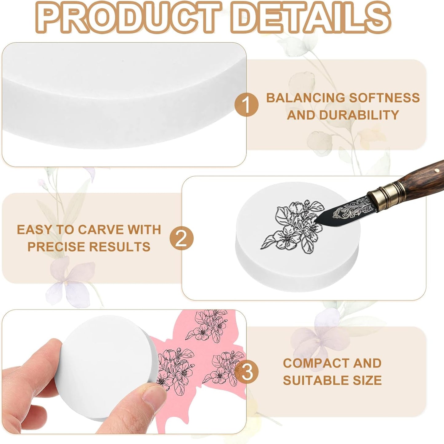 PATIKIL 8Pcs 2" Rubber Carving Blocks, Soft Linoleum Art Carving Block Round Crafts Stamp Making for Printmaking Stamps Carving Supplies, White