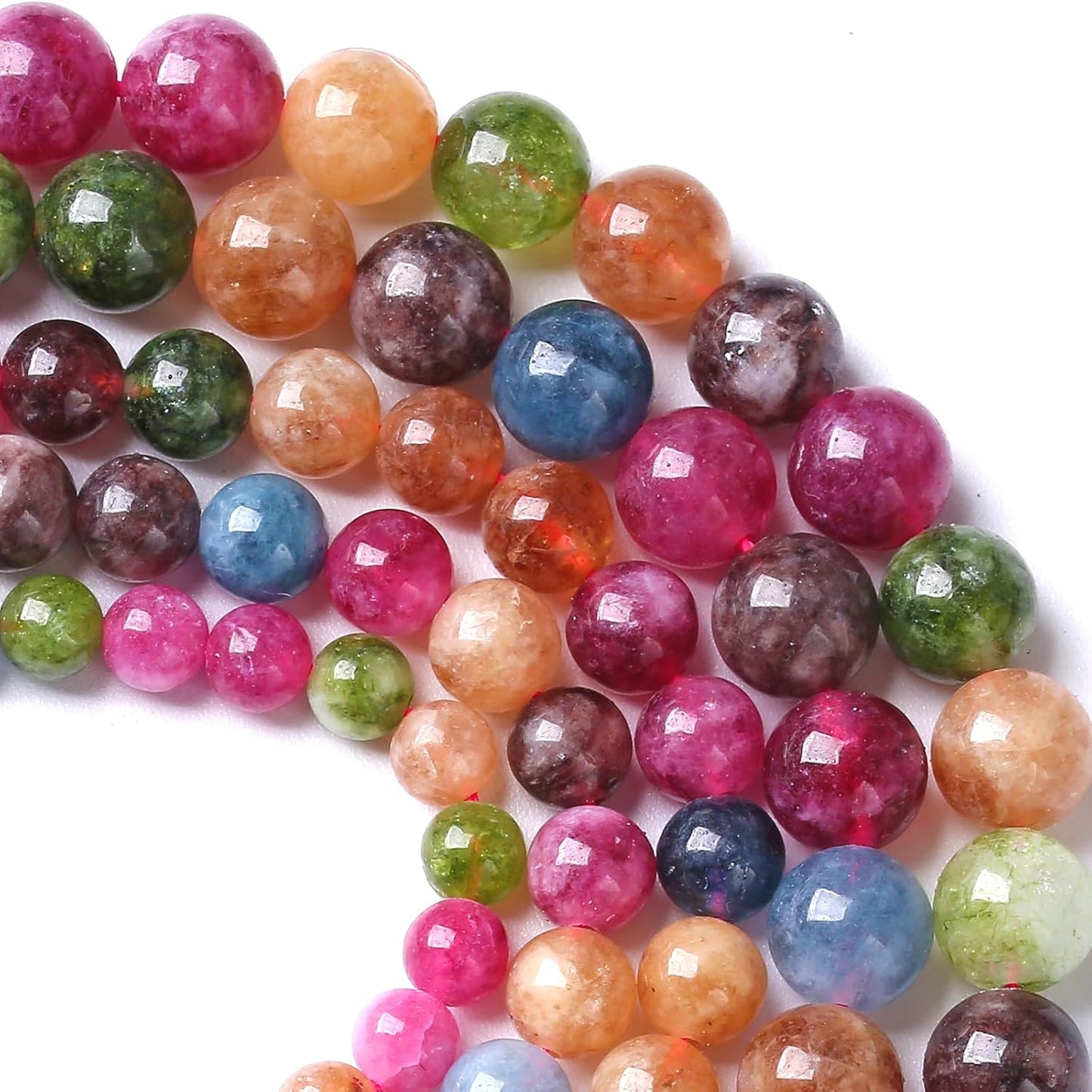 10MM Colorful Tourmaline Stone Beads Natural Gemstone Round Loose Beads for Jewelry Making Bracelet Necklace 72pcs 2 Strands 32"