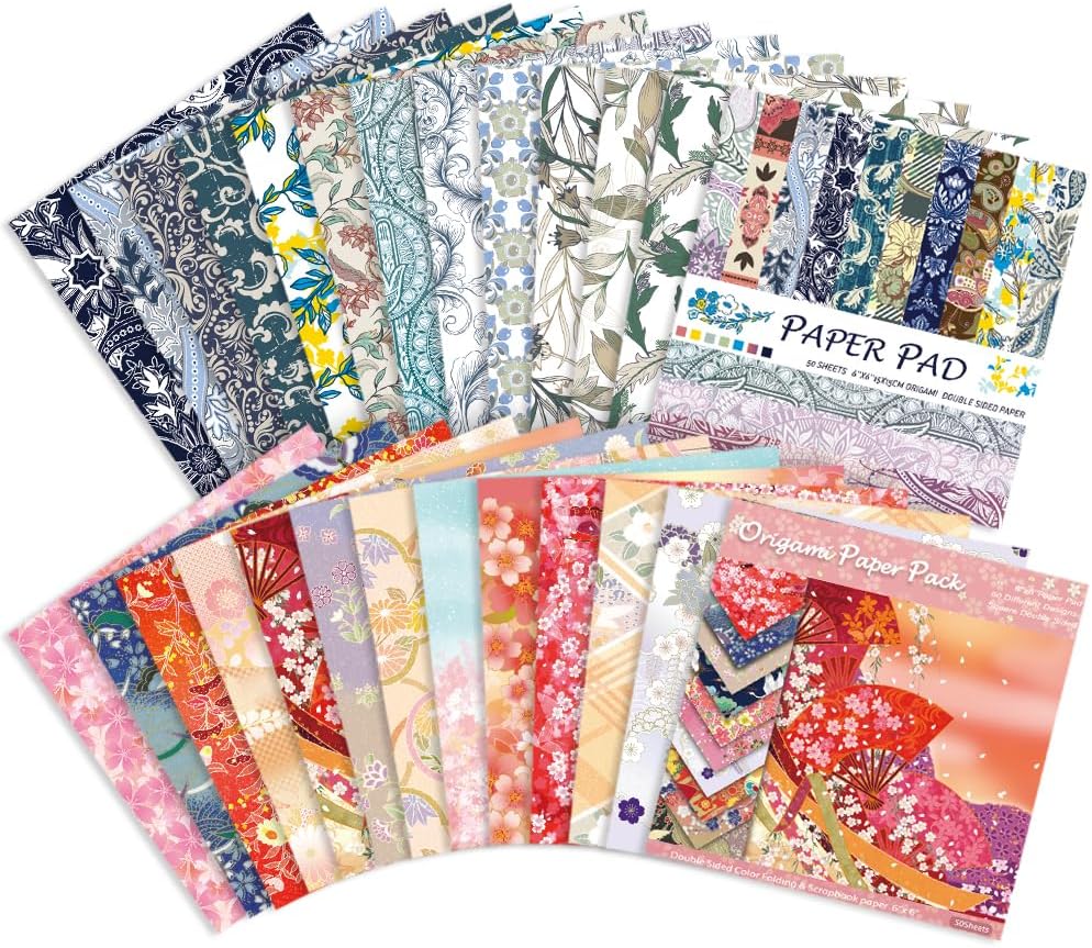 Origami Paper Kit Dobule Sided 100 Sheets 100 Colors 6 Inch Japanese Chiyo Square Easy Fold Arts Crafts DIY Handwork Origami Papers Beginner Sakuras Baroque