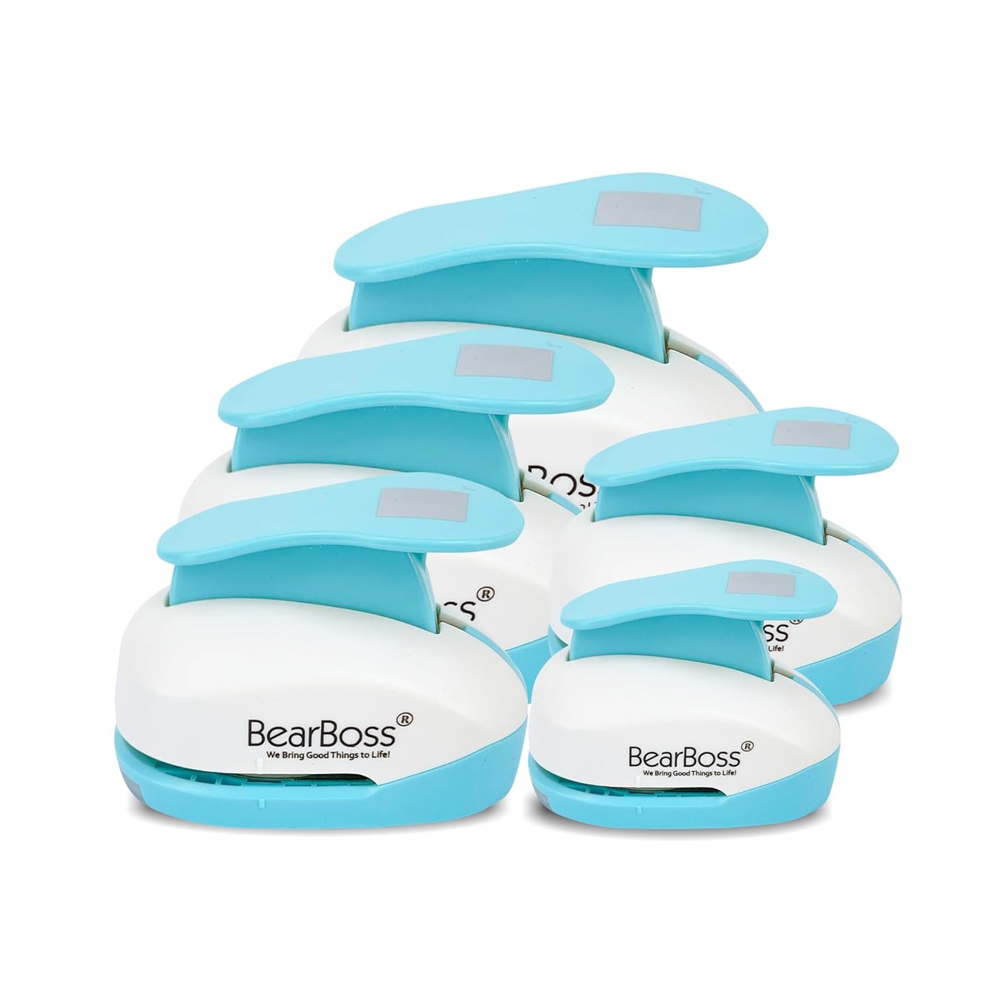 BearBoss Square Paper Punch Set, 5 Different Sizes, Scrapbooking Crafting Tool, Classic White