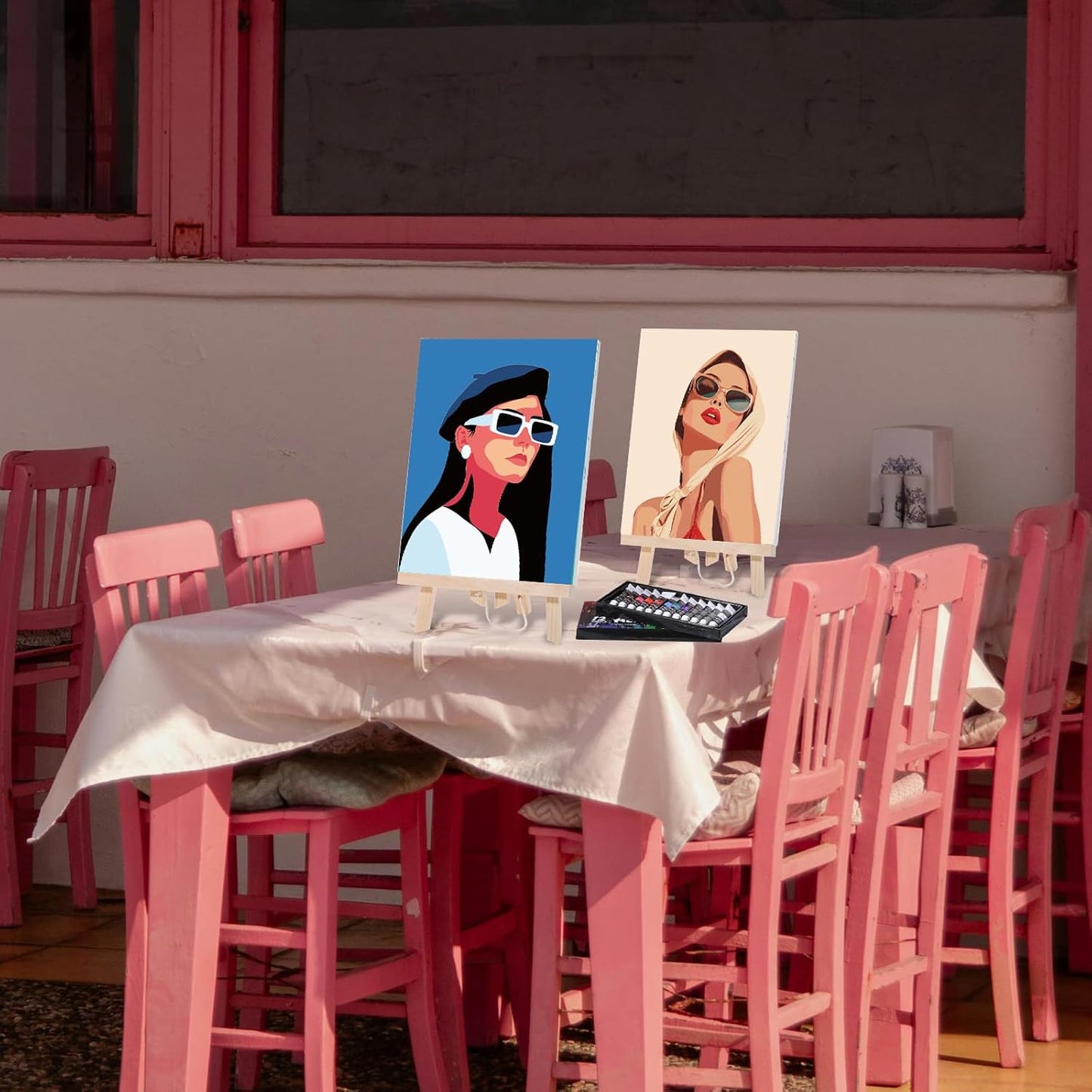 Cholemy 36 Pcs Paint and Sip Kit for Adults 8''x10'' Pre Drawn Canvas for Painting DIY Afro Acrylic Painting Kit Wood Easel Brushes Date Night Bulk for Christmas Party Gifts(Modern Woman)