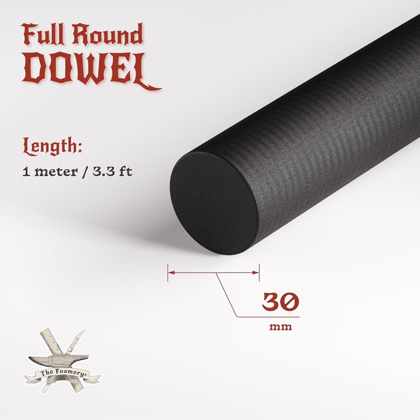 The Foamory's No Waste Full Round EVA Foam Dowels. 3 Pack 5-40mm x 1M High-Density Black Craft Foam Sticks. Pre-Cut, Paint-Ready Cosplay Trim. Time Saving, Bevel Enhances Armor, Weapons and Costumes