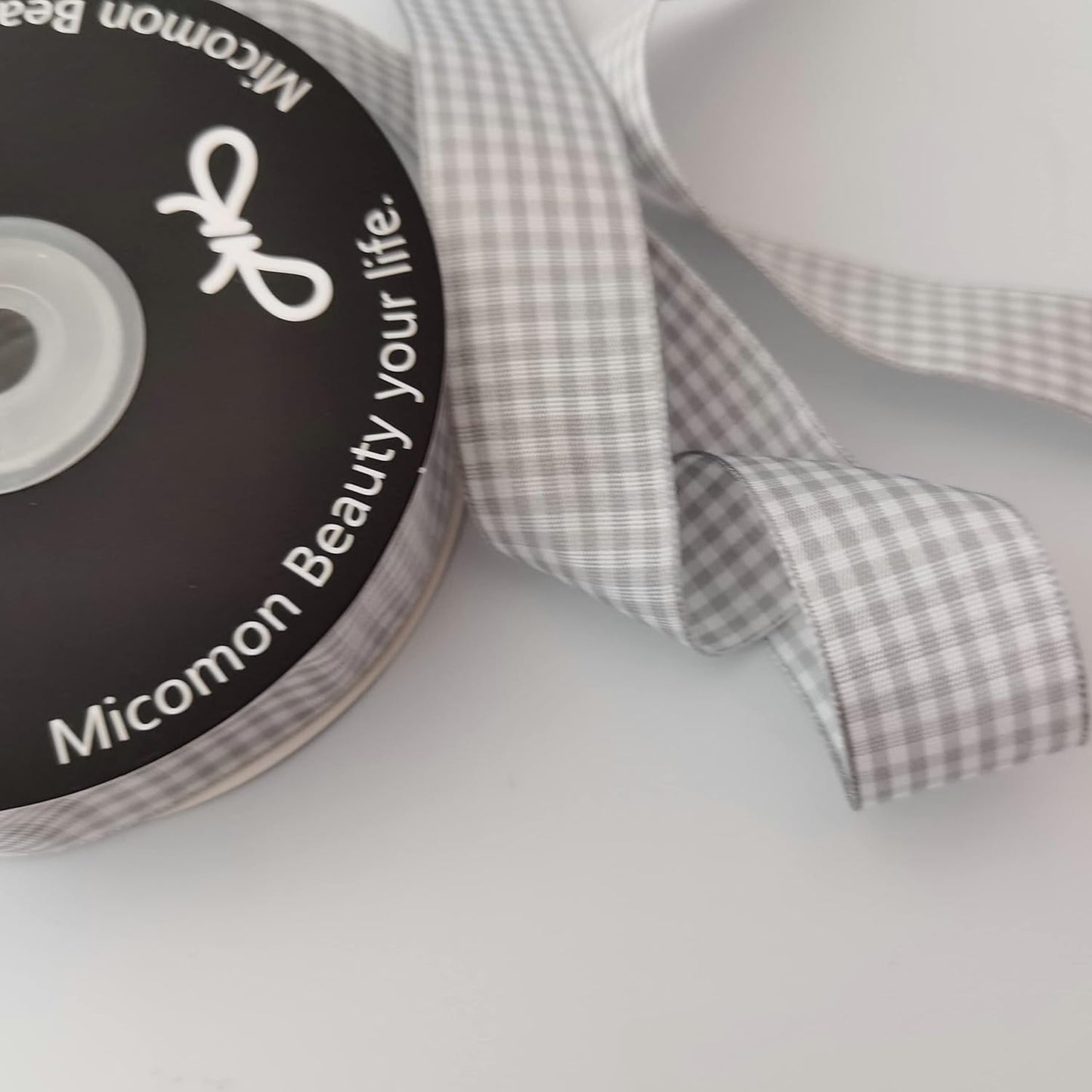 Gingham Ribbon - 25 Yards Each Roll, 100% Polyester (1", Gray Gingham)
