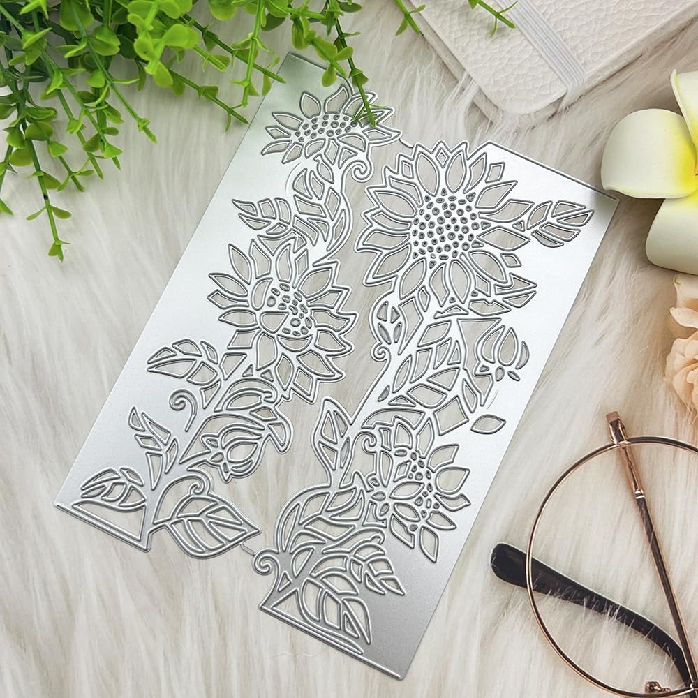 Lapoo Metal Cutting Die for Scrapbooking, 3D Backgrounds Frame New Cutting Dies DIY Album Card Making Decor Paper Craft Metal Die Cuts Party Wedding Decorations (Leaf-Turning Sunflower 7.2 x 5.2 in)
