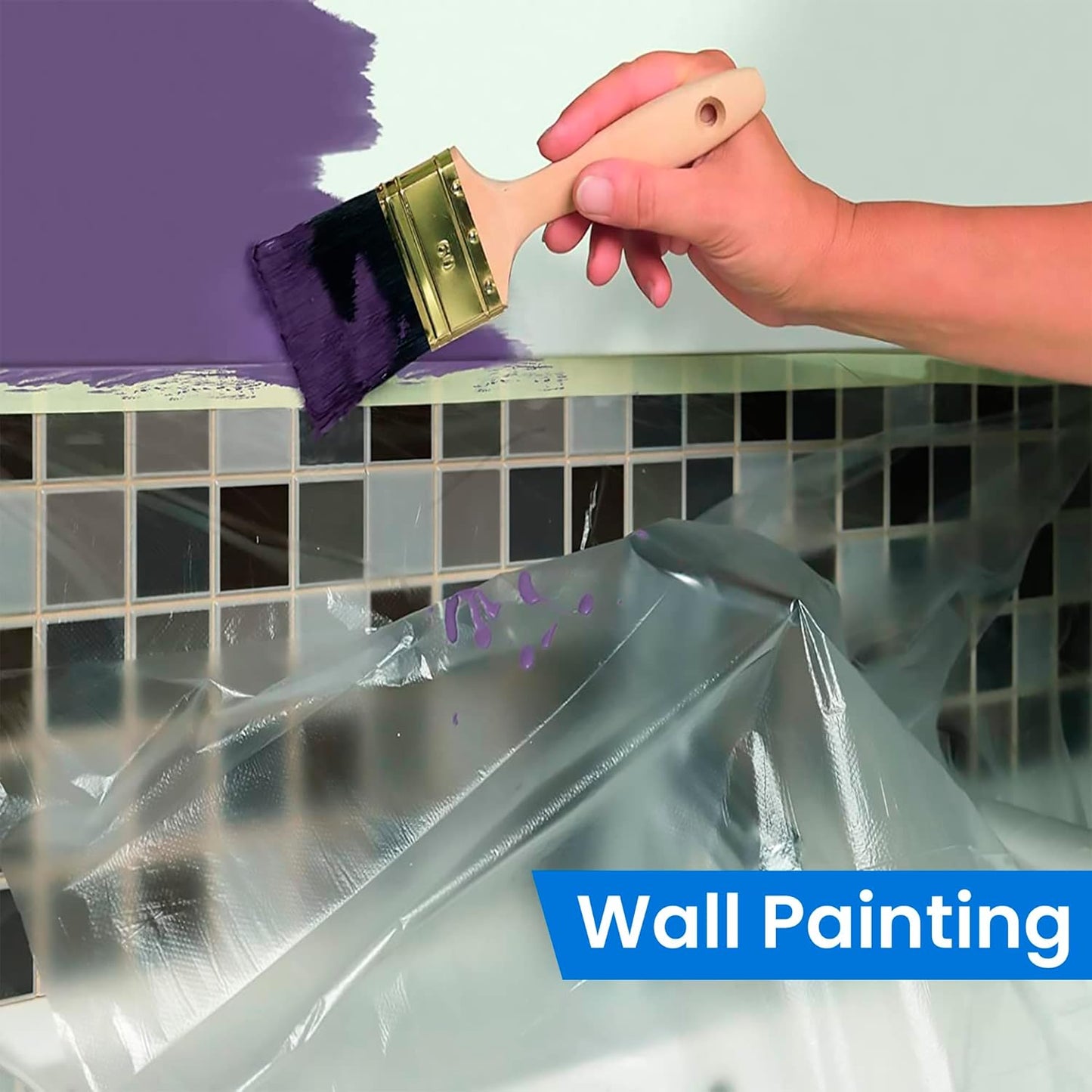 TAPEBEAR Upgrade Pre-Taped Masking Film Extra Thick, High Temp Tape and Drape 3-Size, Plastic Cover for Automotive, Painting, Plastic Sheeting Masking Tape Film for Auto, Floor, Furniture