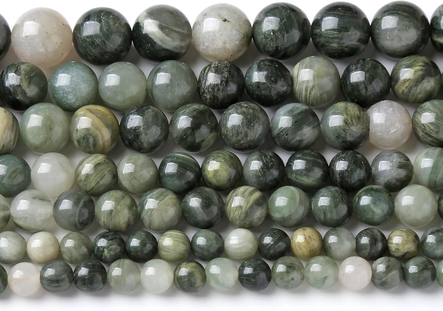 45pcs 8mm Natural Green Hair Quartz Stone Beads for Jewelry Making DIY Bracelet Necklace Accessories 15" Energy Healing Power Round Stone Beads(8mm, Green Hair Quartz)