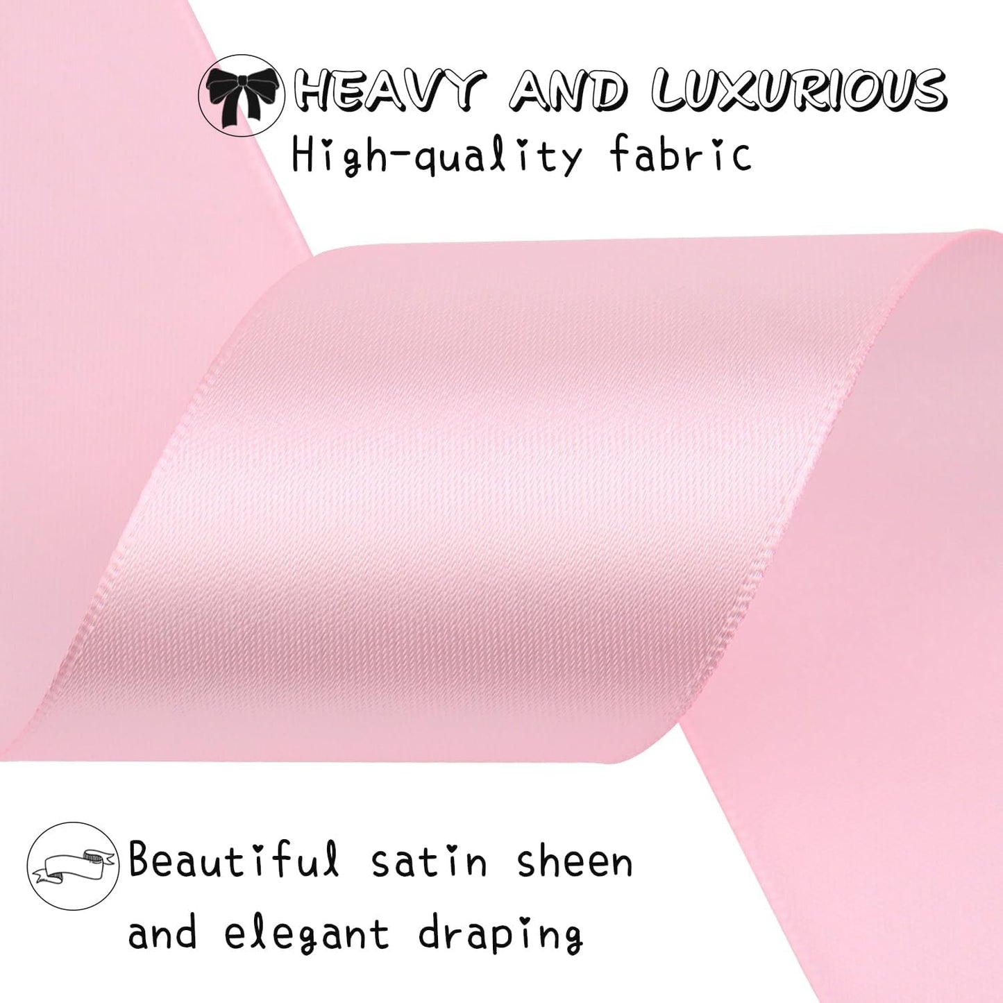 Pink Solid Satin Ribbon 2 Inch 25 Yards Solid Polyester Fabric Ribbon for Gift Wrapping Wedding Christmas Baby Shower Birthday Party Decoration Handmade Immortal Flower Craft