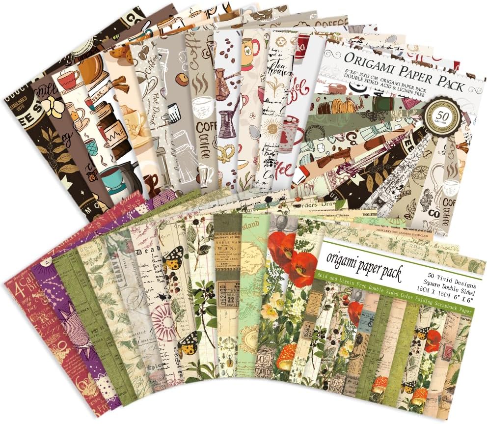 Origami Paper Kit Dobule Sided 100 Sheets 100 Colors 6 Inch Japanese Chiyo Square Easy Fold Arts Crafts DIY Handwork Origami Papers Beginner Coffee Newspapers