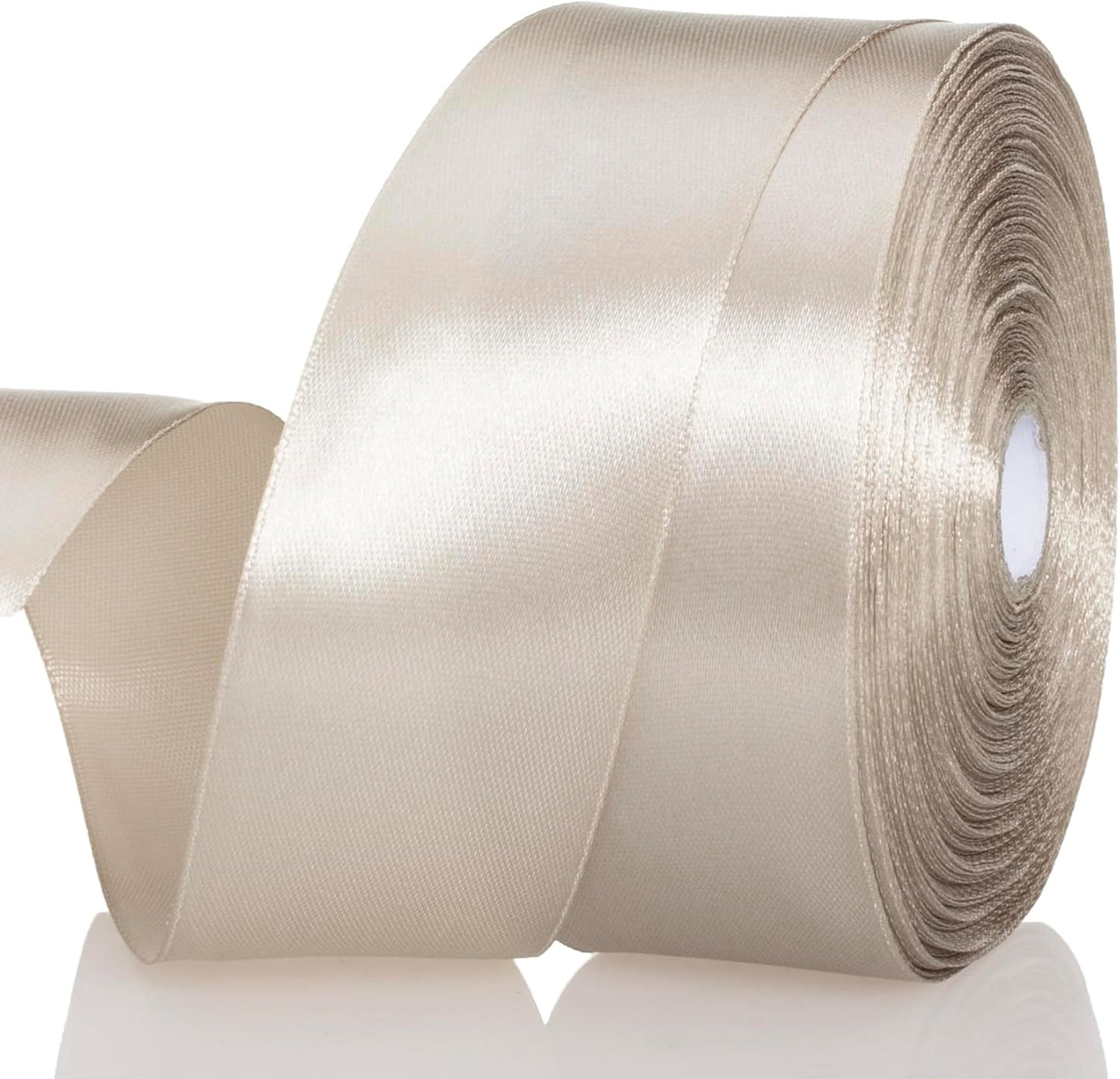 1 1/2 Inch Linen Beige Solid Satin Ribbon, 50 Yards Craft Fabric Ribbon for Gift Wrapping Floral Bouquets Wedding Party Decoration