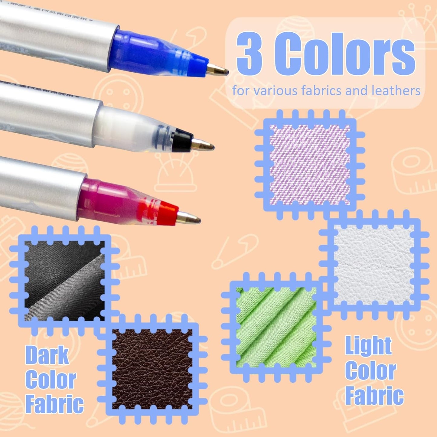 Heat Erasable Fabric Marking Pens Set | 11Pcs 3 Colors | Increase Ink Capacity & Writes Smooth | Sewing Quilting Supplies, Sewing Gifts