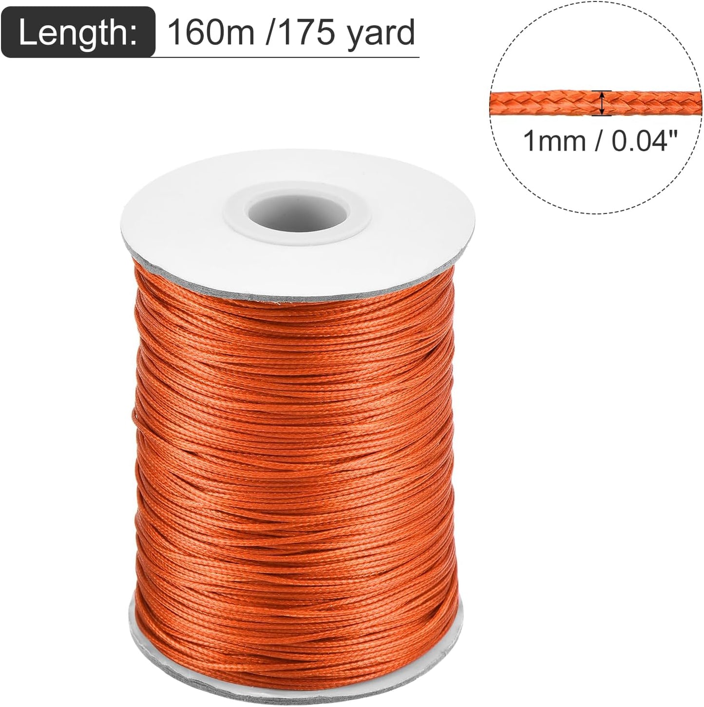 MECCANIXITY Waxed Cord 1mm Waxed Polyester Cord 175 Yard Wax String for Bracelet Making,Necklaces, Beading,Jewelry Making and DIY Crafts(Orange)