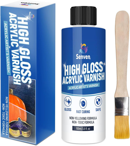 Gloss Varnish for Acrylic Painting, Artist's Acrylic Varnish Kit, Non-Yellowing, Non-Toxic, Anti-Crazing, High Gloss Finish for Artwork, Acrylics Paint, Suitable for Pro Artists, Hobby Painter
