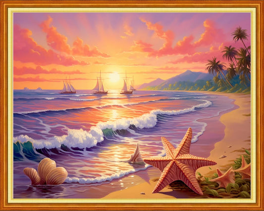 Magxvouy Cross Stitch Kits Stamped Full Range of Embroidery Kits,Cross Stitch Patterns Needlework Kits for Beginners 11CT Printed Kits&Sunrise by The Sea 16x20 inch