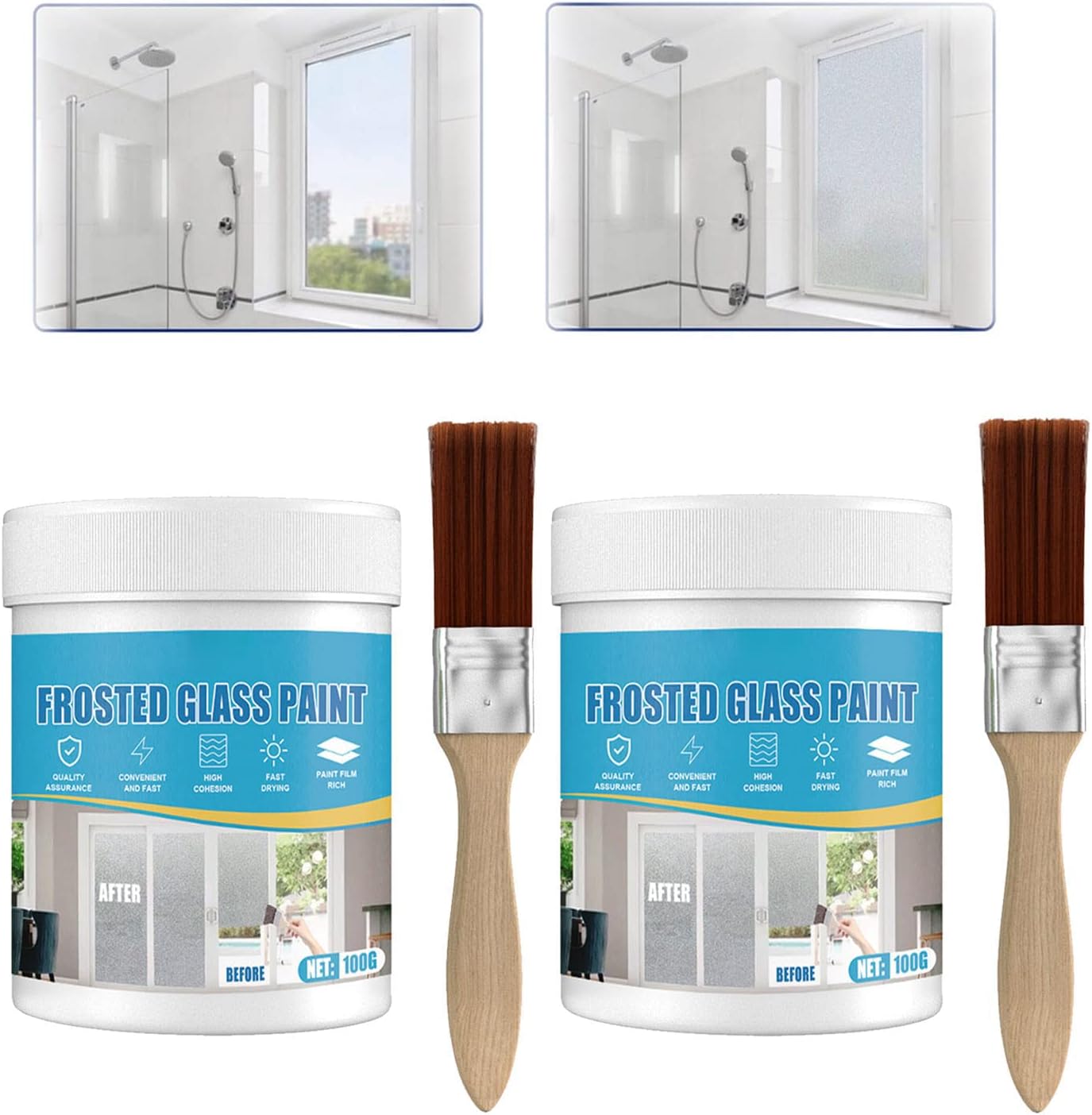Frosted Glass Paint, 2Pcs Matte Hazy Spray, Door and Window Shading, UV Resistant, Waterproof, for Baby, Indoor-Outdoor, 1 Can, 2 Brushes
