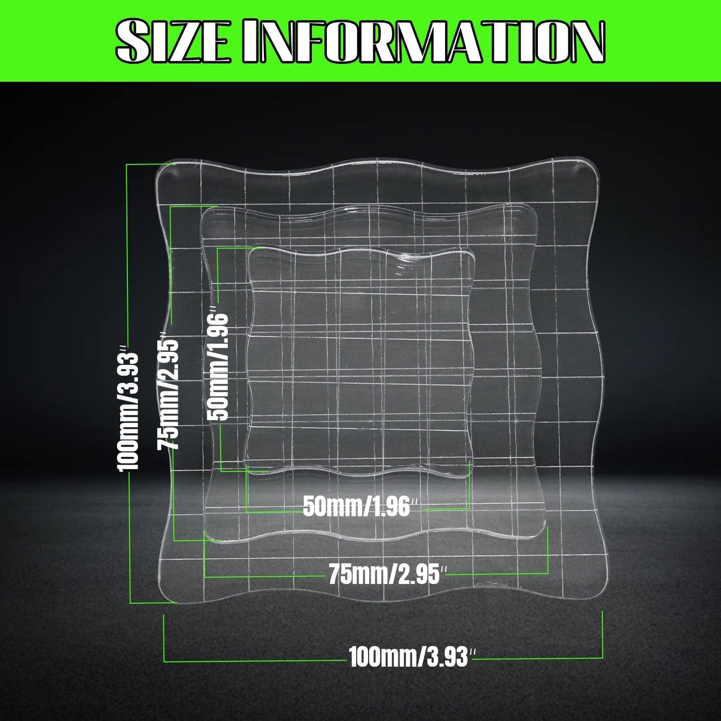3Pcs Wave-Like Acrylic Blocks Set - Clear Stamp Blocks with Grid Lines for Scrapbooking Crafts