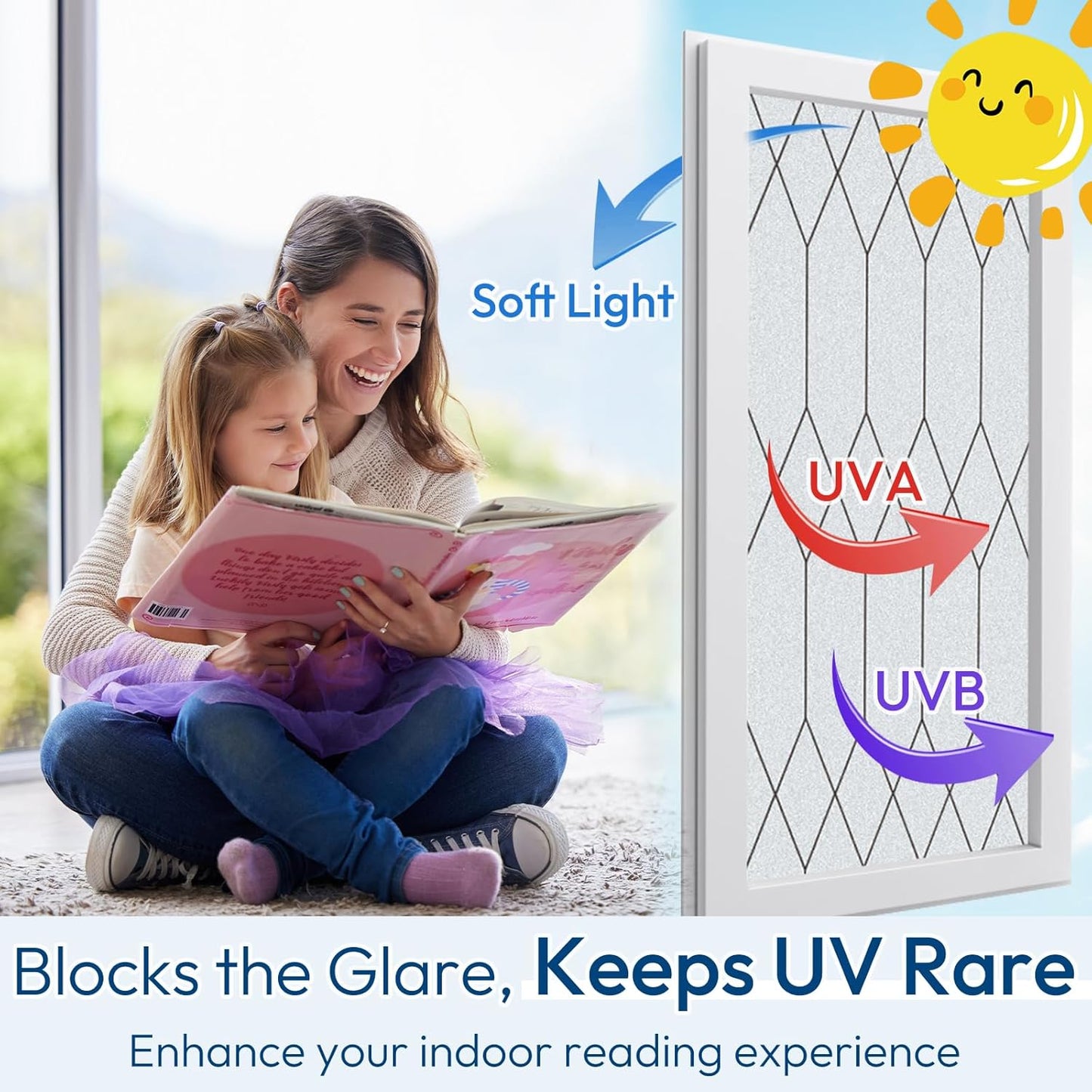 rabbitgoo Window Privacy Film for Glass Windows, Frosted Glass Cling with Decorative Moroccan Lattice, Removable Heat Control Sun Blocking Door Covering Sticker for Home Bathroom, 11.8 x 157.4 inches