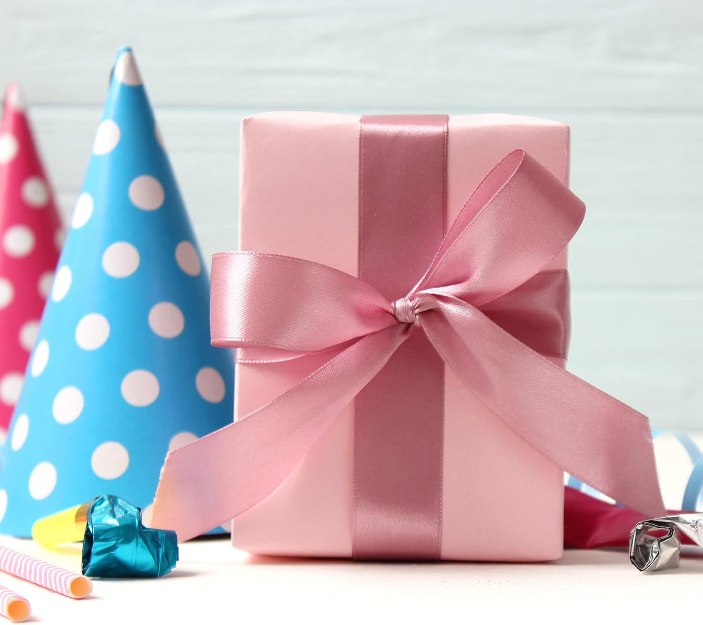 LIUYAXI Rose Gold Double Faced Satin Ribbon, 3/8" X Continuous 100 Yards, Ribbons Perfect for Gift Wrapping Bows Bouquet Wedding Decor DIY Craft and More