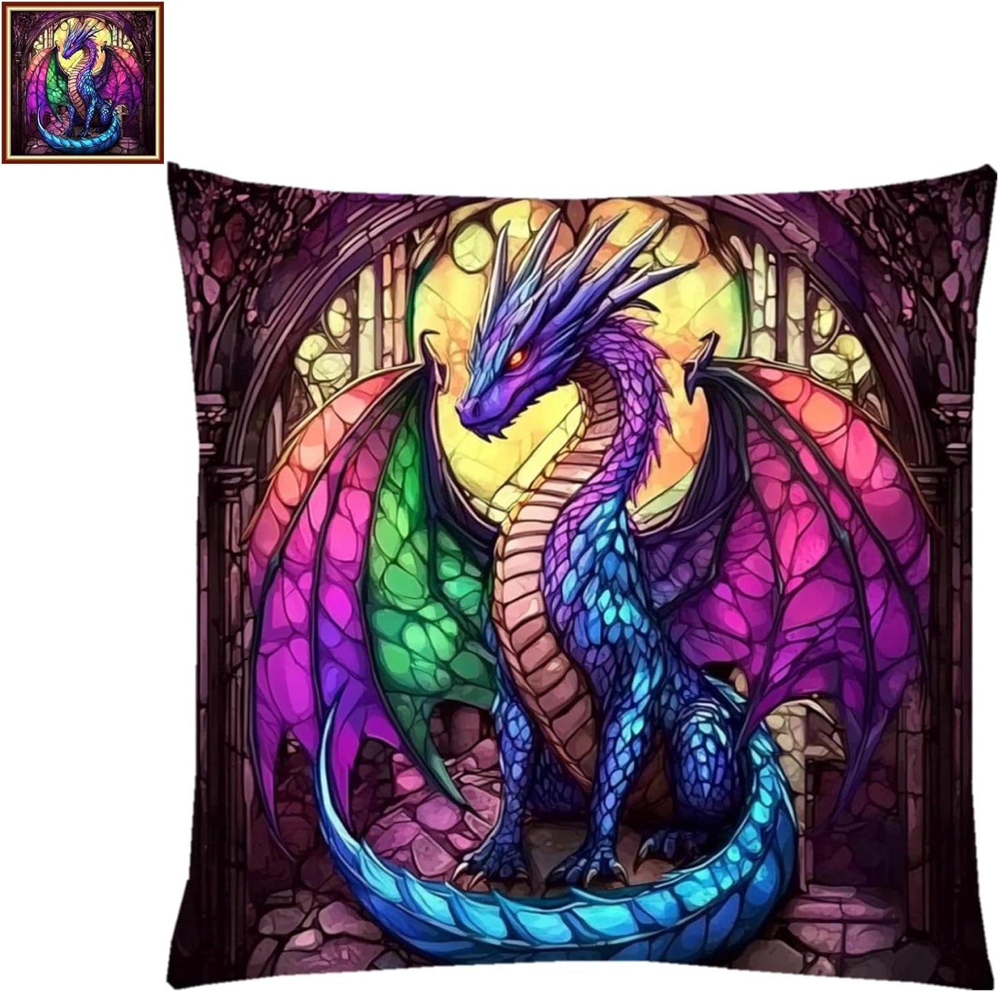 Fanxvivy Stamped Cross Stitch Kits for Adults Beginners Pillow Needlepoint Kit with Embroidery Pattern Needlework Kit Prestamped Stitches Kit 11CT Cross Stitching-Colorful Dragon 18x18 inch