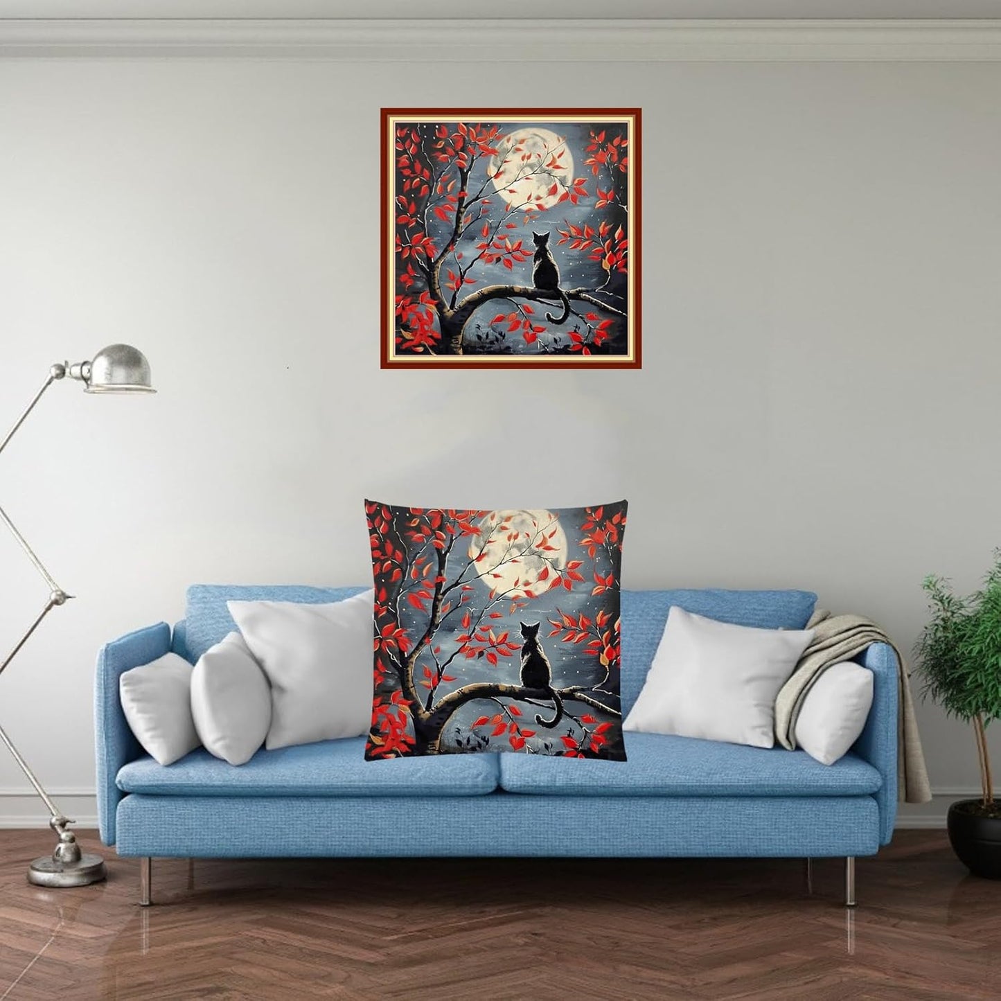 Stamped Cross Stitch Kits for Adults Beginners Pillow Needlepoint Kit with Embroidery Pattern Needlework Kit Prestamped Stitches Kit 11CT Cross Stitching-Cat Admiring The Moon 18x18 inch