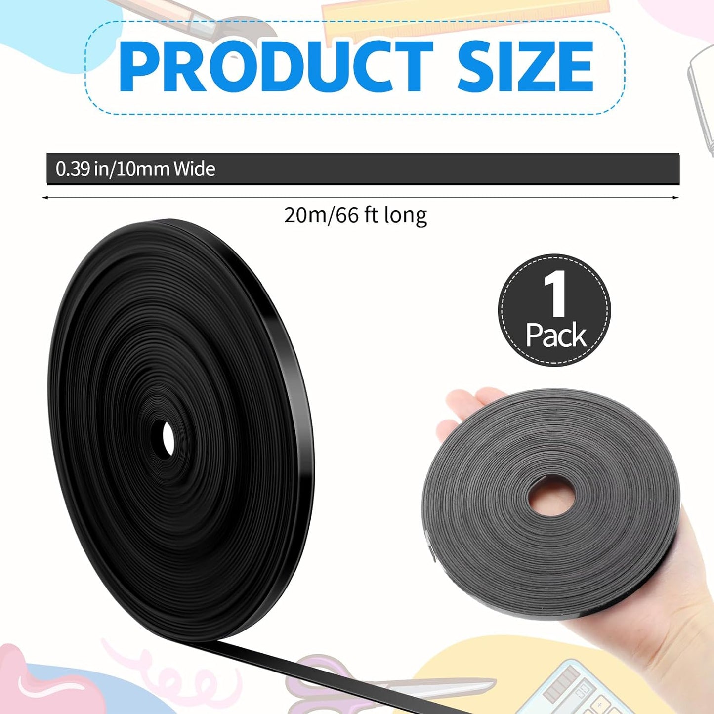 Magnetic Tape Roll Thin Strips, 0.39 Inch x 66 Feet Magnetic Board Dividers Whiteboard Graphic Decorative Tape Marking Line for Classroom Office Art Accessories(Black)