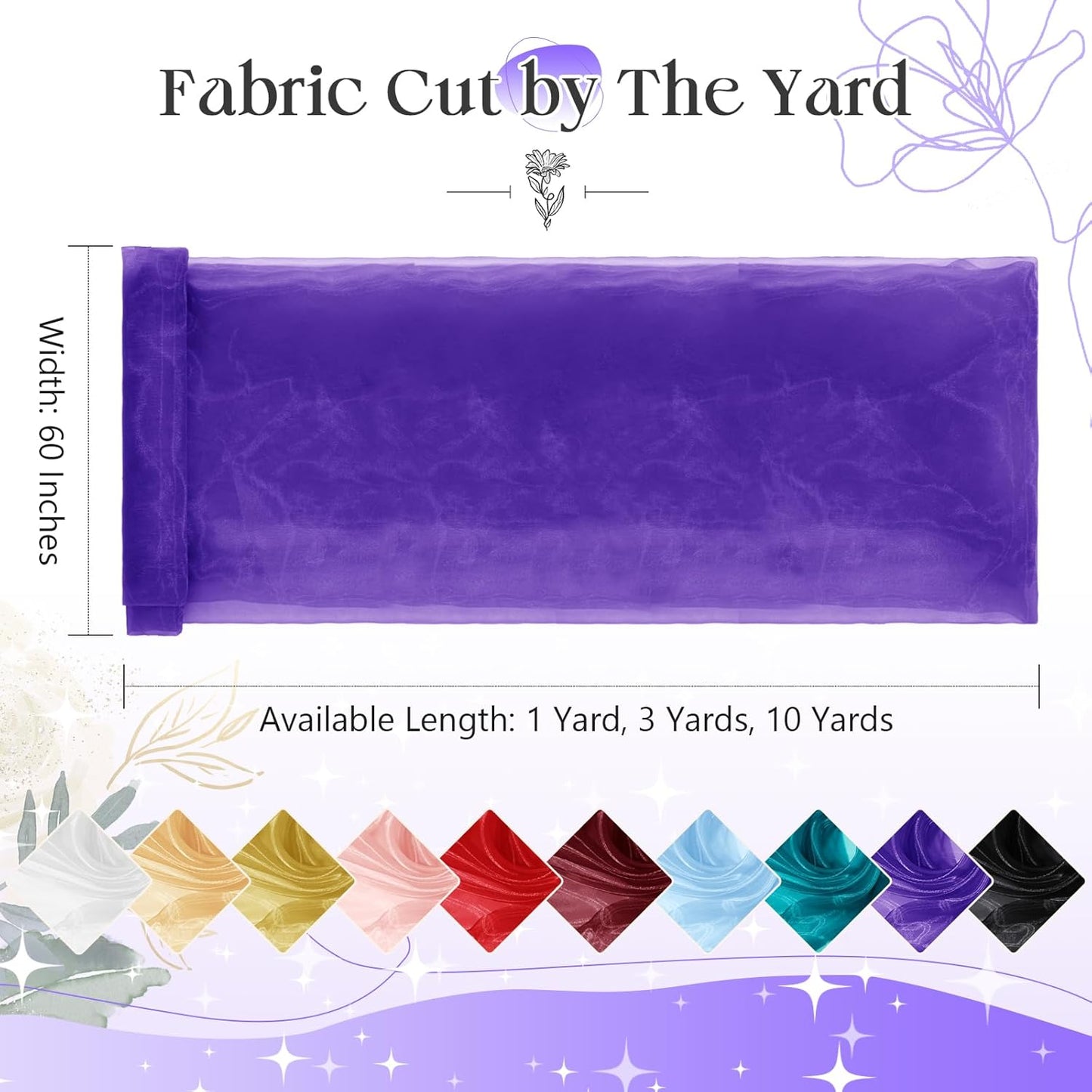 P Pothuiny Sheer Organza Fabric by The Yard, 1 Yard x 60 Inch Wide Bridal Purple Organza Tulle Fabric Roll Shiny Gauze Fashion Dress Sewing Craft for Wedding Party Decorations Backdrop