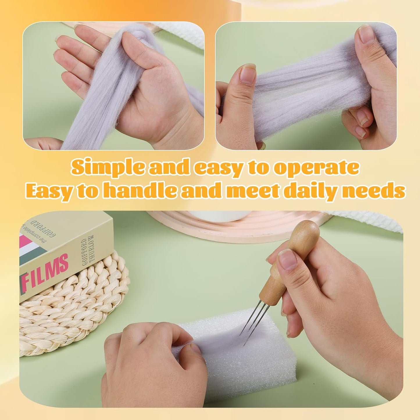 3.53oz Wool Roving Yarn, Fiber Roving Wool Top, Needle Felting Supplies, Pure Wools, Chunky Yarn, Spinning Wools for Needle Felting Wet DIY Hand Spinning (Grey)