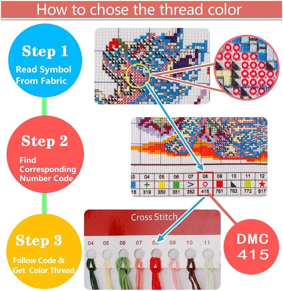 Leczany Cross Stitch Stamped Kit for Adults or Kids - Colorful Little Fox | DIY Embroidery Starter Patterns Craft Kit Needlepoint for Beginner | 11CT, 3 Strands | 13.8x16.9 inches