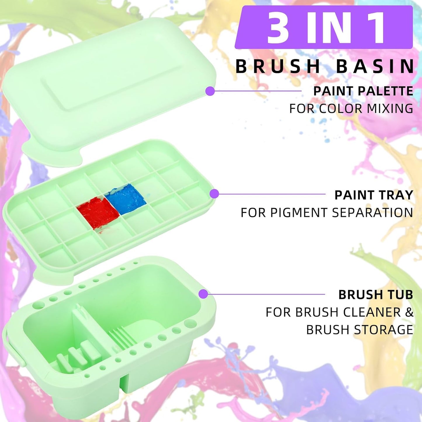 Teenyyou 4 Pcs Paint Brush Cleaner 3 in 1 Multifunction Paint Brush Basin Holder and Organizer with Brushes Holder Washer Trays Palette for Acrylic Watercolor Oil Painting