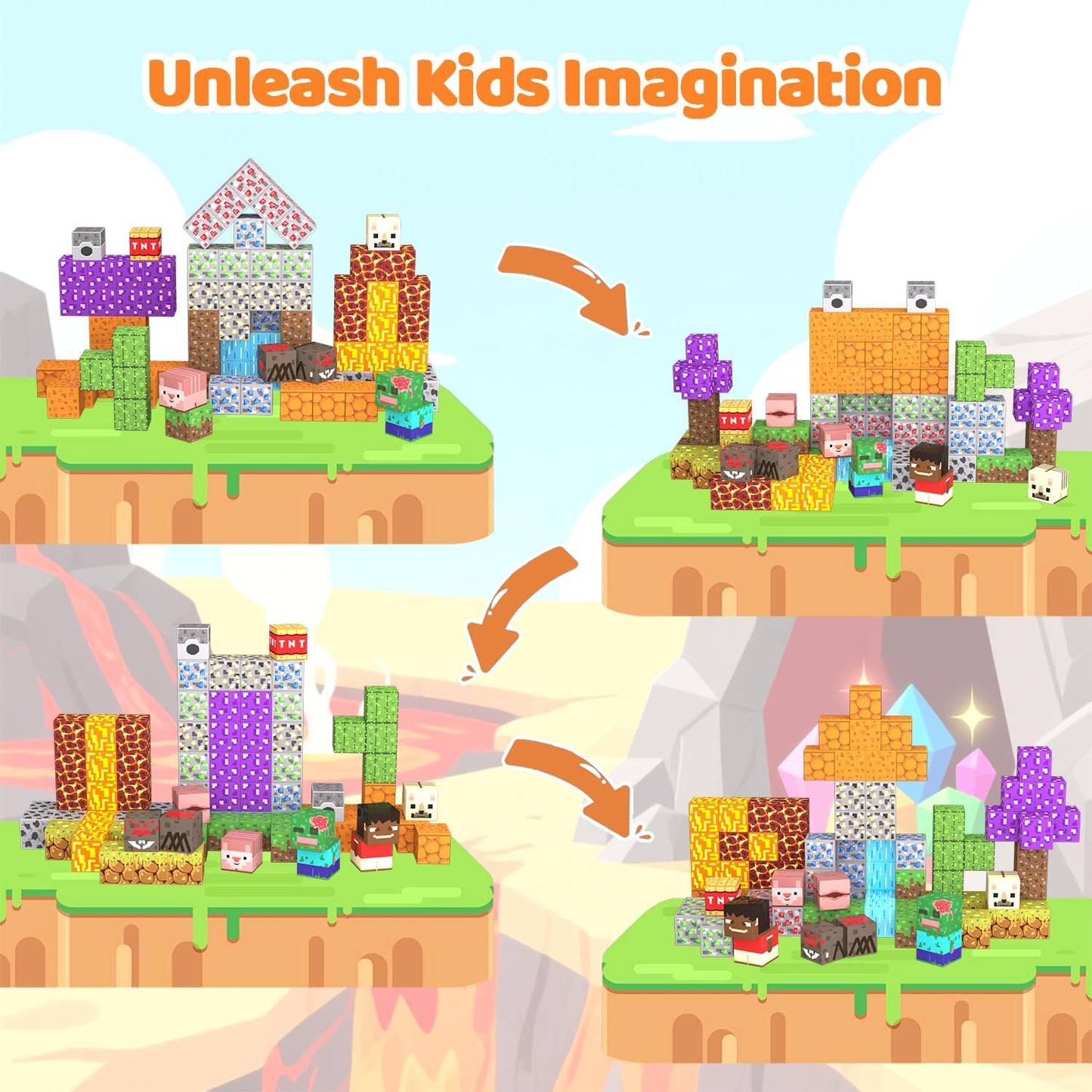 Magnetic Blocks, 100PCS Magnetic Building Blocks, Stacking Magnets for Kids, Sensory Toy for STEM Constructions Magnet Blocks for Boys Girls Age 3+, Christmas Birthday Gifts