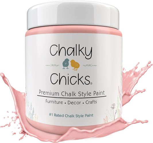 Chalky Chicks All-in-One Chalk Paint for Furniture or Cabinet - 16 Fl Oz - Matte Finish Sweet 16 (Pink) for Metal, Wood Furniture Paint - No Sanding All-in-One for Home Decor & Crafts, USA Made