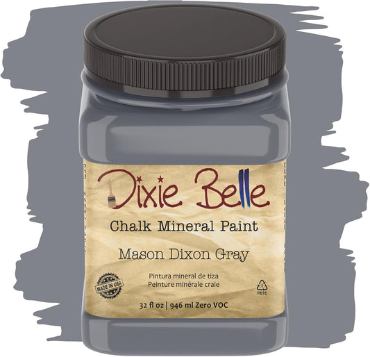 Dixie Belle Paint Company Chalk Finish Furniture Paint - Mason Dixon Gray (32oz) - Matte Charcoal Gray Chic Chalk Mineral DIY Furniture Paint