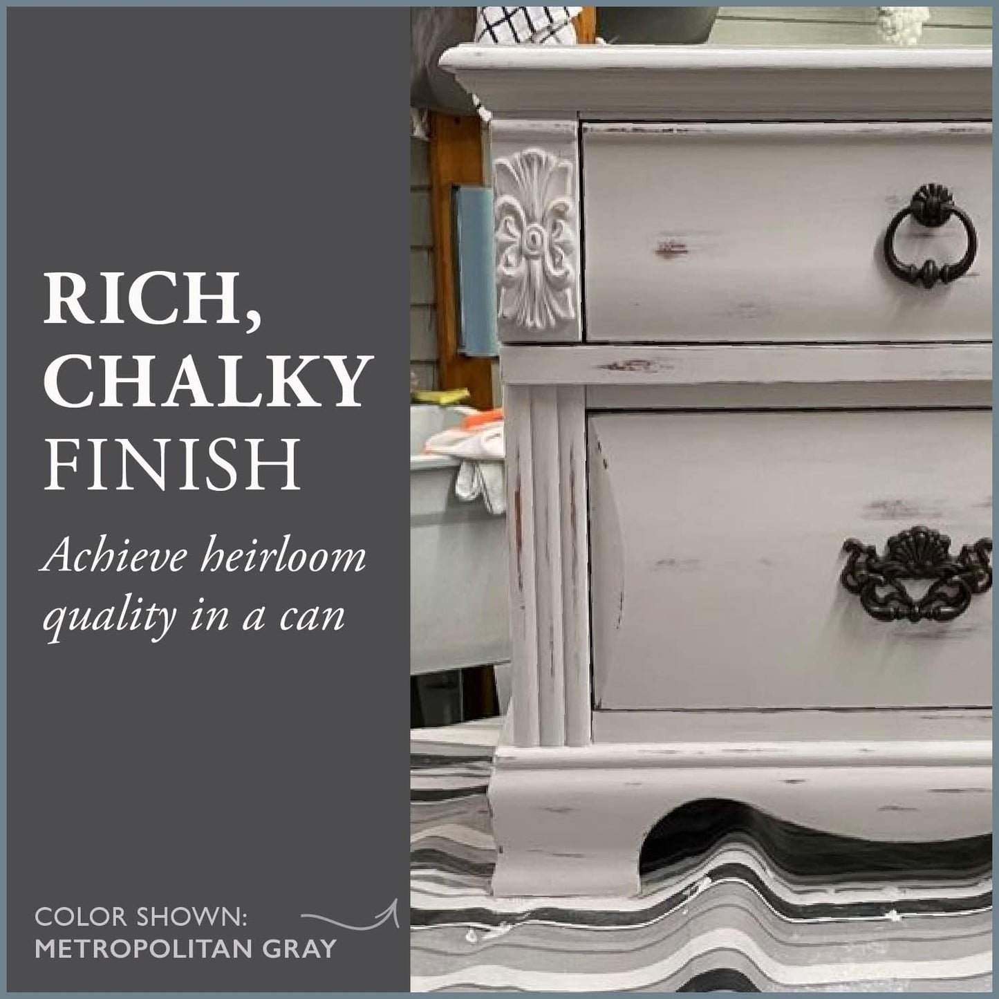 AMY HOWARD AT HOME Chalk-Based One Step Paint for Furniture, Cabinetry, Decor, Finish, and More | No Stripping, Sanding, or Priming | Ultra-Light Base | 16 Ounce | Metropolitan Grey
