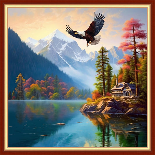 Dooxvey Cross Stitch Kits for Adult Beginners - Full Range of Stamped Kits, Needlepoint & Embroidery Kits - 11CT Cross Stitch Patterns: Eagle Scenery, 18x18 inch