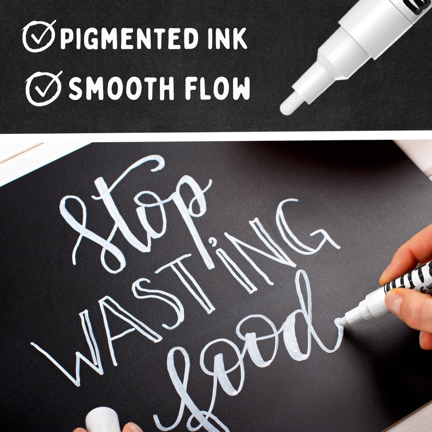 Chalkola 6 White Chalk Markers for Blackboard, Chalkboard Signs, Car Window, Bistro, Glass | Washable Fine Tip, Bold & Jumbo Size Dry Erase Liquid Chalk Pens Erasable (1mm, 3mm, 6mm, 10mm, 15mm, 30mm)