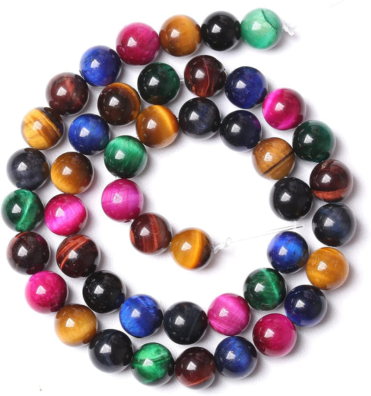 45pcs 8mm AAA Natural Colorful Tiger Eye Stone Beads Gemstone Round Spacer Loose Beads for Jewelry Making DIY Bracelet Necklace