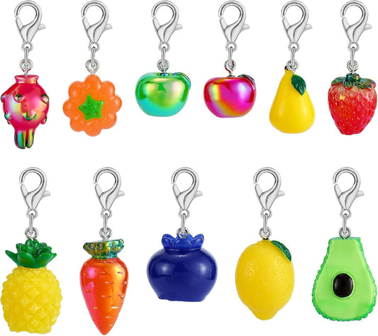 BEEFLYING 11Pcs Fruit Stitch Marker Charms for Crocheting and Knitting,Locking Resin Crochet Knit Stitch Marker Pendant with Lobster Clasp for Knitting Crocheting Accessories