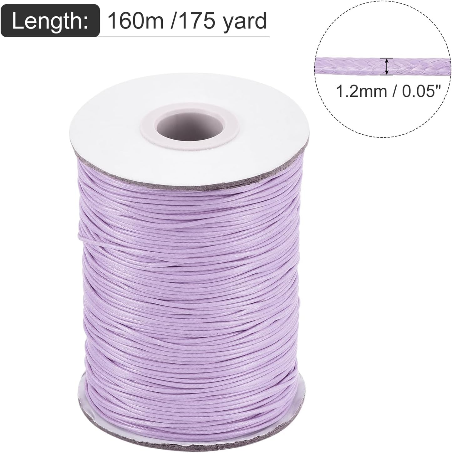 MECCANIXITY Waxed Cord 1.2mm Waxed Polyester Cord 175 Yard Wax String for Bracelet Making,Necklaces, Beading,Jewelry Making and DIY Crafts(Light Purple)