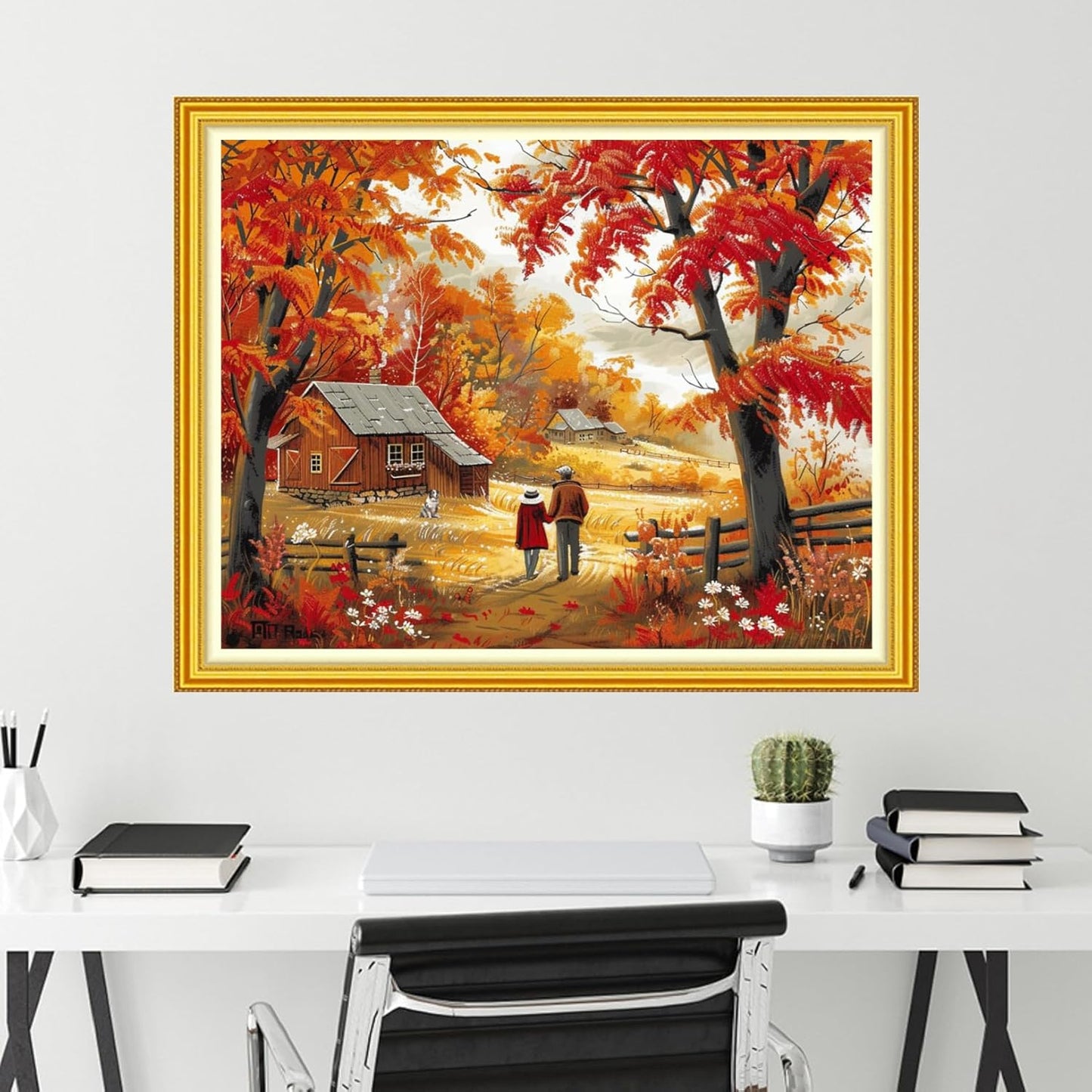 Funchey Stamped Cross Stitch Kits, DIY Cross Stitch Pattern for Adults Beginners Needlepoint Kits Embroidery Kit Arts and Crafts 11CT-Autumn Outing for Couples 16x20 inch