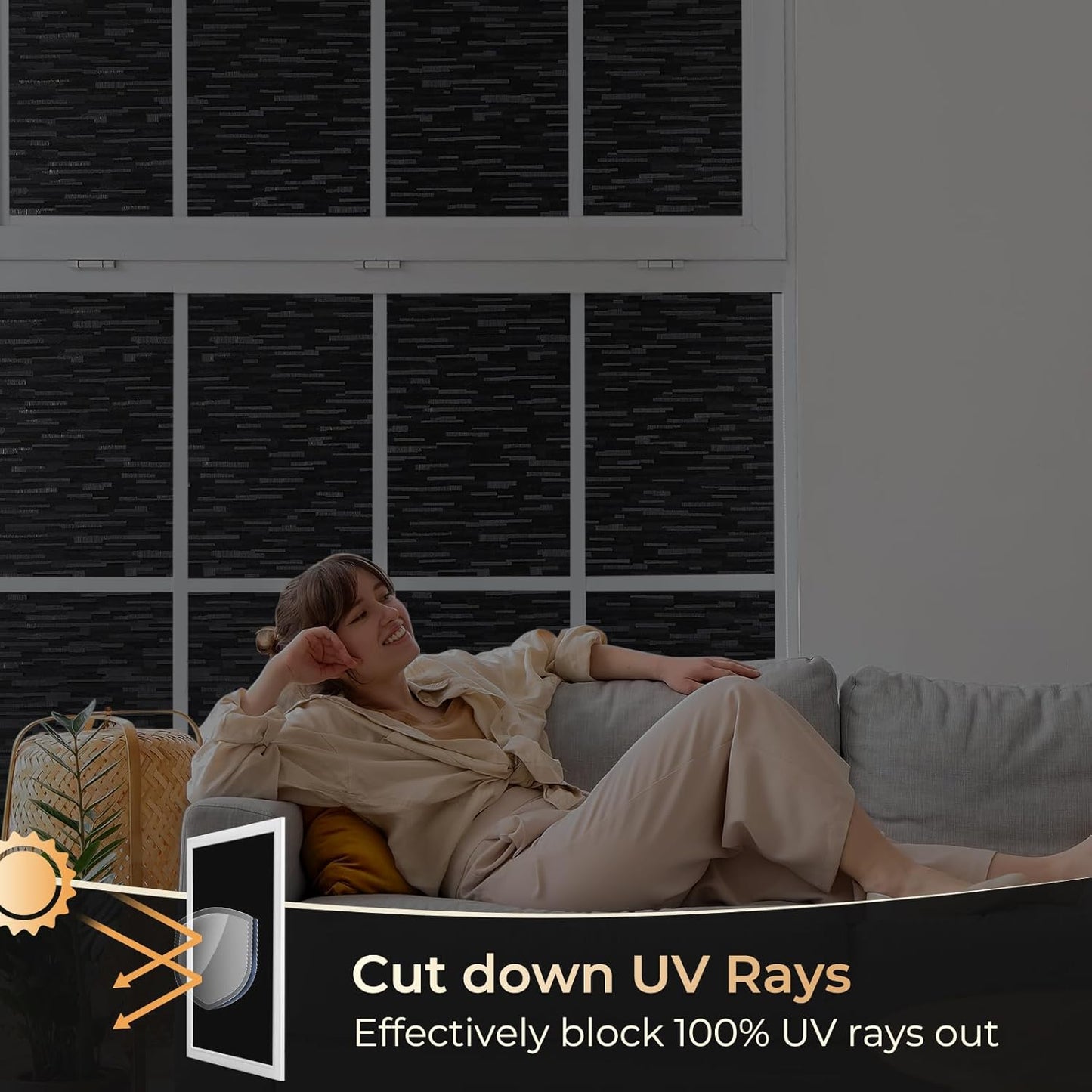 rabbitgoo Blackout Window Film, Sun Blocking Privacy Film for Room Darkening, Removable Black Out Vinyl Cover Tint for Home Day Sleep, Anti-UV Frosted Glass Clings, Black, 29.5 x 78.7 Inches