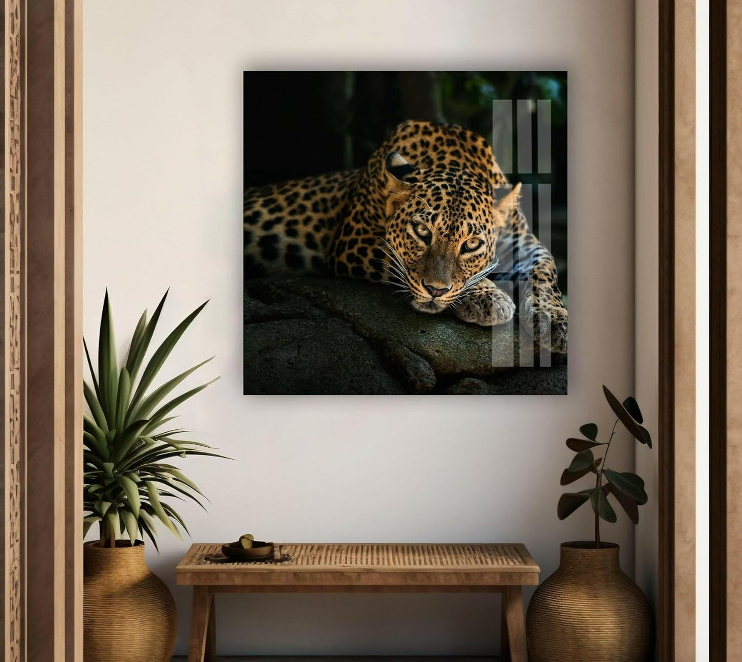 My Photostation.com 35.5Wx30H'' Fierce Leopard Glass Wall ArtTempered Glass Printing Wall Decor Large Wall Art Wall Hangings