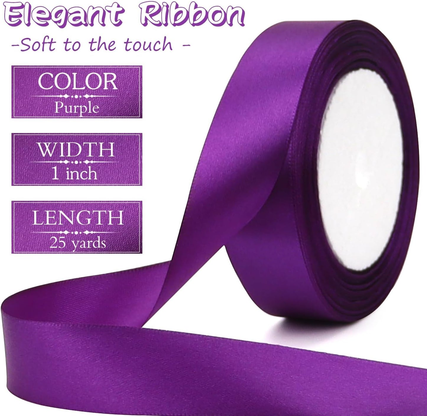 Purple Solid Satin Ribbon 1 Inch 25 Yards Solid Polyester Fabric Ribbon for Gift Wrapping Wedding Christmas Baby Shower Birthday Party Decoration Handmade Immortal Flower Craft