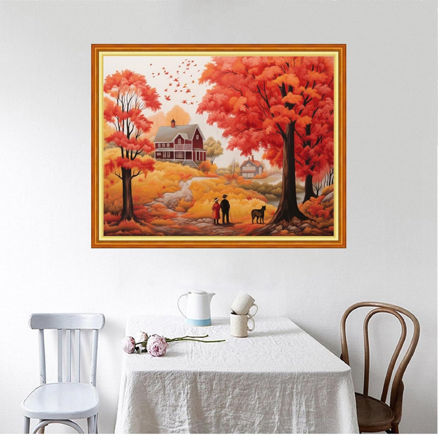 Foxhool Beginners Cross Stitch Kits Stamped Full Range of Embroidery Kits for Adults DIY Cross Stitches kit Embroidery Patterns for Needlepoint kit-Romantic Autumn 16x20 inch