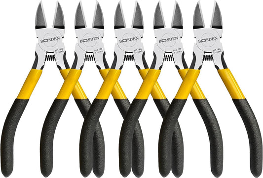 BOOSDEN 5" Wire Cutters, 5 Pack, Precision Cutting Pliers, Ultra Sharp Wire Snips Wire Clippers, Spring Loaded Flush Cutter, Diagonal Cutting Pliers for Jewelry Making Crafting, Wire Cutters Set