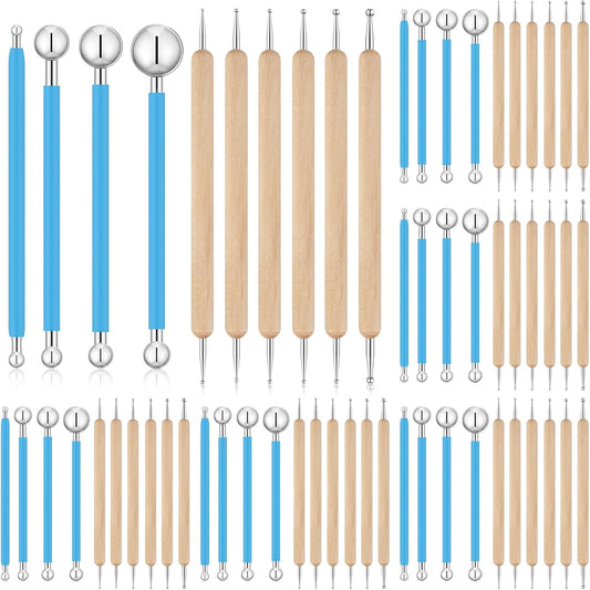 Teenyyou 6 Sets Dot Painting Tools 60 Pcs Clay Pottery Modeling Metal Embossing Tools Ceramic Clay Dotting Supplies for Painting Mandalas Pottery Art Rock