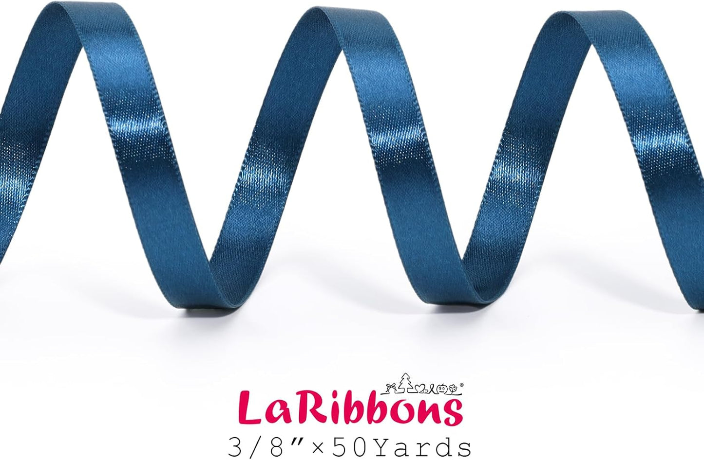 LaRibbons Navy Satin Ribbon 3/8 Inch 50 Yards Thin Luxury Double Faced Blue Silk Ribbon for Flower Bouquet Crafts Gift Wrapping Wedding Bow Decoration