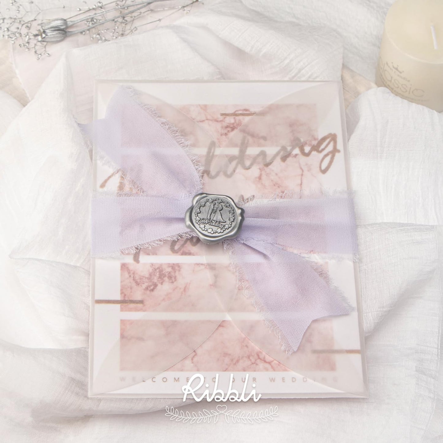 Ribbli Lilac Purple Chiffon Ribbon 1-1/2 inch x 20 Yard Handmade Fringe Chiffon Silk Ribbon,Lilac Ribbon for Wrapping, Wedding Invitations, Bridal Bouquets, Home Decor