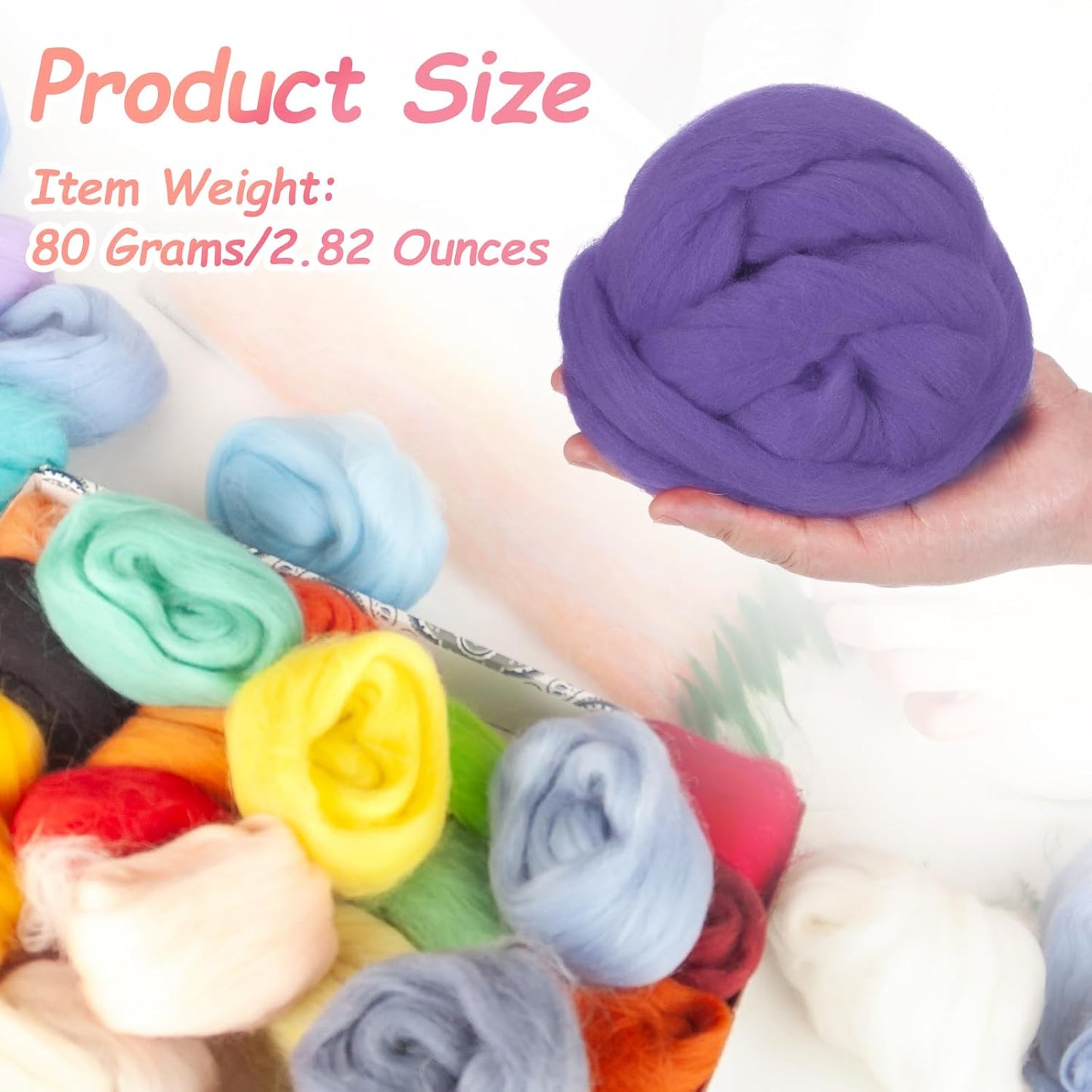 PATIKIL Wool Roving Yarn, 80G/2.82OZ Soft Felting Wool Pure Chunky Roving Yarn Bulk for Needle Felting Knitting Blanket Spinning Weaving DIY Craft, Purple